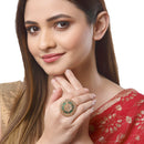 Gold-Plated Green & White Cubic Zirconia Studded Ring