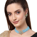 Turqoise Blue Gold-Plated Stone Studded Multistrand Choker Necklace with Earring