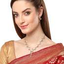 Peacock Shaped Gold-Plated with Silver-Toned Pink and Green American Diamond Studded Handcrafted Jewellery Set