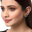 5 Pair Multicoloured Circular Shaped Gold-Plated Studs Earrings