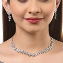 Rhodium-Plated with Silver-Tone & White American Diamond Stone-Studded Jewellery Set
