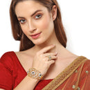 Gold-Plated Floral Design Black & White American Diamond Studded Bangle & Ring Set