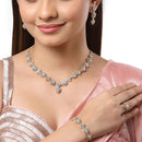 Heart & Square Shaped Silver-Toned Gold-Plated Off White American Diamond Studded Jewellery Set Combo