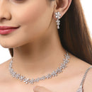 Rhodium-Plated with Silver-Tone & White American Diamond Stone-Studded Jewellery Set