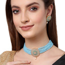Turqoise Blue Gold-Plated Stone Studded Multistrand Choker Necklace with Earring