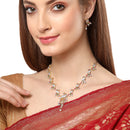 Peacock Shaped Gold-Plated with Silver-Toned Pink and Green American Diamond Studded Handcrafted Jewellery Set