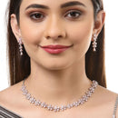 Rhodium-Plated with Silver-Tone Pink American Diamond-Studded Jewellery Set