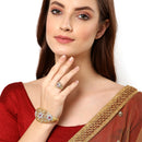 Gold-Plated Floral Design White & Pink American Diamond Studded Bangle & Ring Set