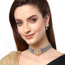 Grey Gold-plated Kundan Studded & Beaded Multistrand Choker Necklace Jewellery Set