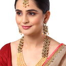 Flower Shaped Gold-Plated Champagne Kundan Studded & Pearl Beaded Multi-Stranded Jewellery Set