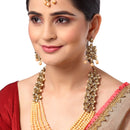 Flower Shaped Gold-Plated Champagne Kundan Studded & Pearl Beaded Multi-Stranded Jewellery Set