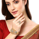 Gold-Plated Floral Design White & Green American Diamond Studded Bangle & Ring Set