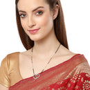 Heart Sharped Design White Gold-Plated American Diamond Studded Beaded Mangalsutra