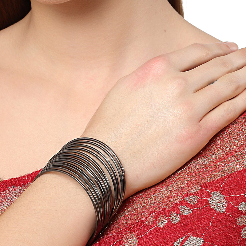 Rhodium-Plated with Oxidised Silver-Tone Set Of 24 Black Nickle Bangles