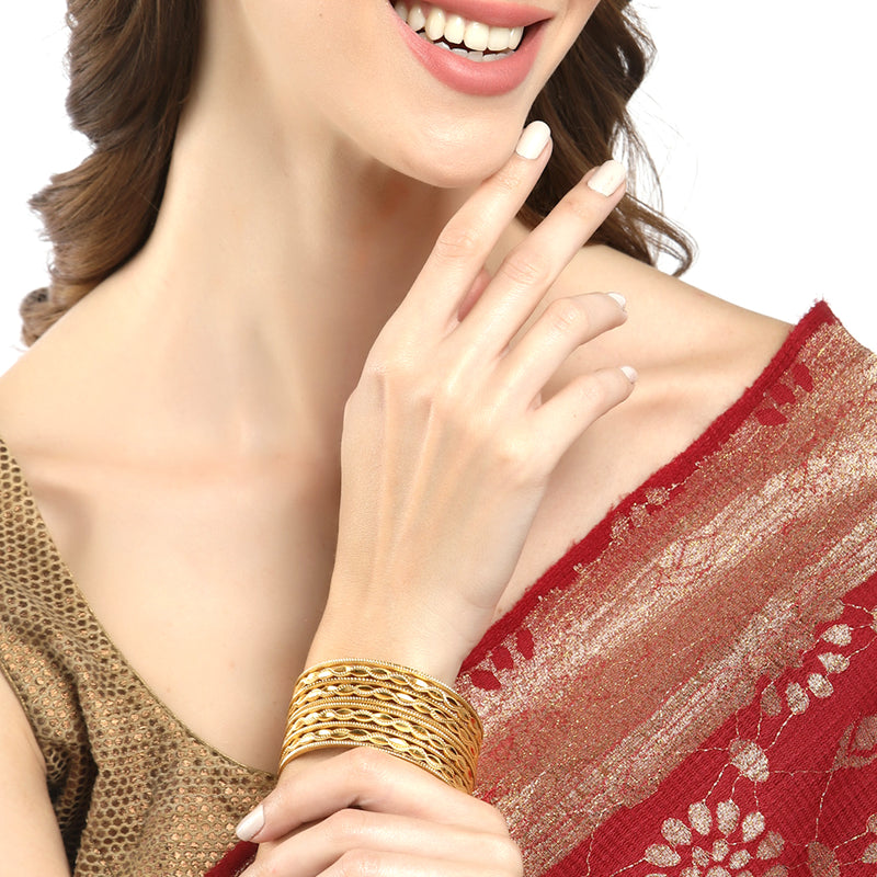 Set of 10 Gold-Plated Textured Handcrafted Bangles