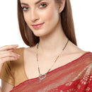 Heart Sharped Design White Gold-Plated American Diamond Studded Beaded Mangalsutra