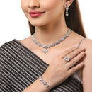 Rhodium-Plated with Silver-Toned White American Diamond Studded Jewellery Set Combo