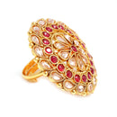 Gold-Plated Round & Teardrop Shaped White & Red Cubic Zirconia Studded Ring