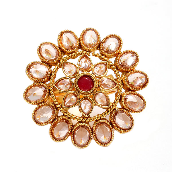 Gold-Plated Red & White Cubic Zirconia Studded Ring