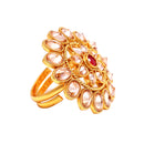 Gold-Plated Red & White Cubic Zirconia Studded Ring