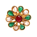 Gold-Plated Teardrop Shaped Floral Green & Pink Cubic Zirconia Studded Ring