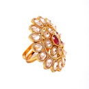 Gold-Plated Red & White Cubic Zirconia Stone Studded Ring