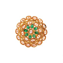 Gold-Plated Round Shaped Floral Green & Pink Cubic Zirconia Studded Ring