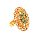 Gold-Plated Round Shaped Floral Green & Pink Cubic Zirconia Studded Ring