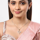 Gold-Plated Heart & Peacock Pink Cubic Zirconia Stone Studded Pendant Set With Chain & Earrings Combo