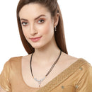 Black Gold-Plated Stone-Studded Leaf Shaped Mangalsutra & Earrings Set
