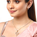 Gold-Plated Heart & Peacock Pink Cubic Zirconia Stone Studded Pendant Set With Chain & Earrings Combo