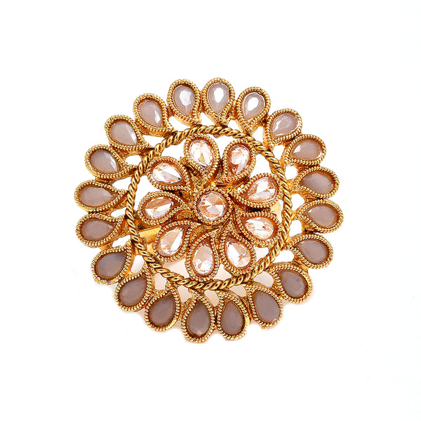 Gold-Plated Grey & White Cubic Zirconia Studded Ring