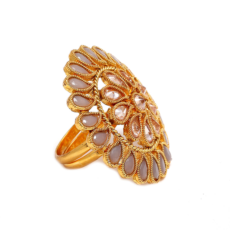 Gold-Plated Grey & White Cubic Zirconia Studded Ring