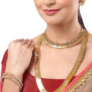 Gold-Plated Red & Green Temple Coin Jewellery Set with Bangles & Earrings