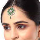 Rhodium Plated Silver Toned Green & White American Diamond Studded Bridal Maang Tikka