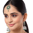 Rhodium-Plated with Silver-Tone Green American Diamond Stone-studded Jewellery Set with Mang Tika Combo
