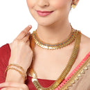 Gold-Plated Polki Red & Green Temple Coin Jewellery Set with Bangles & Earrings