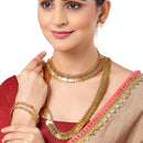 Gold-Plated Polki Red & Green Temple Coin Jewellery Set with Bangles & Earrings