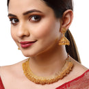 Traditional Gold Plated Temple Design Collar Necklace and Earrings Jewellery Set
