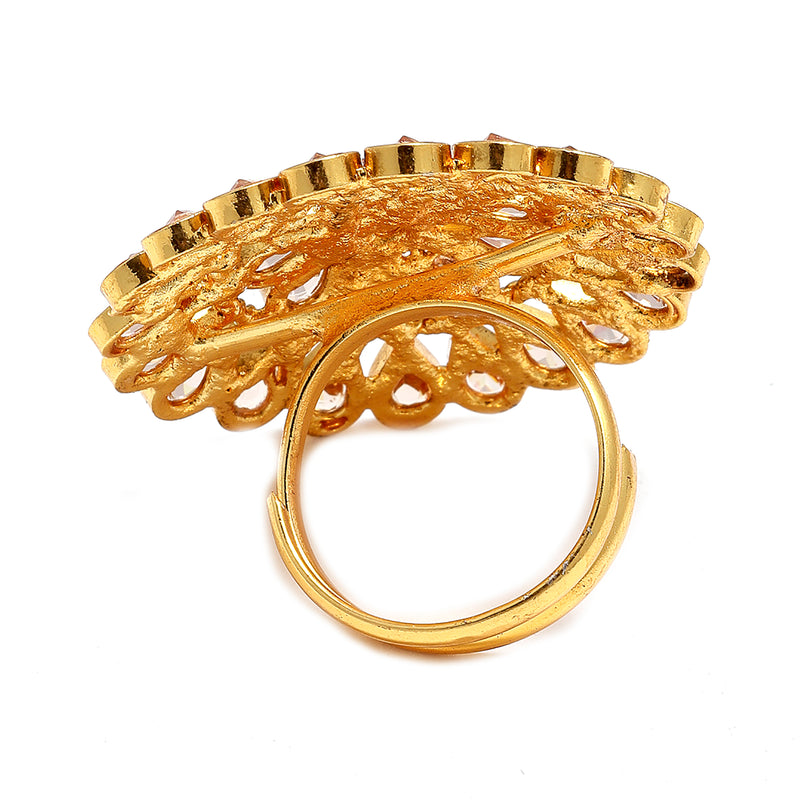 Gold-Plated & Metallic American Diamond Studded Finger Ring