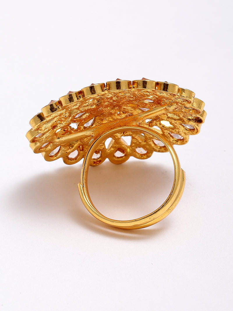 Gold-Plated & Metallic American Diamond Studded Finger Ring