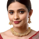 Zeneme Jewellery Set Gold Plated White Pearl Temple Style Necklace Set Jewellery with Earrings for Girls & Women