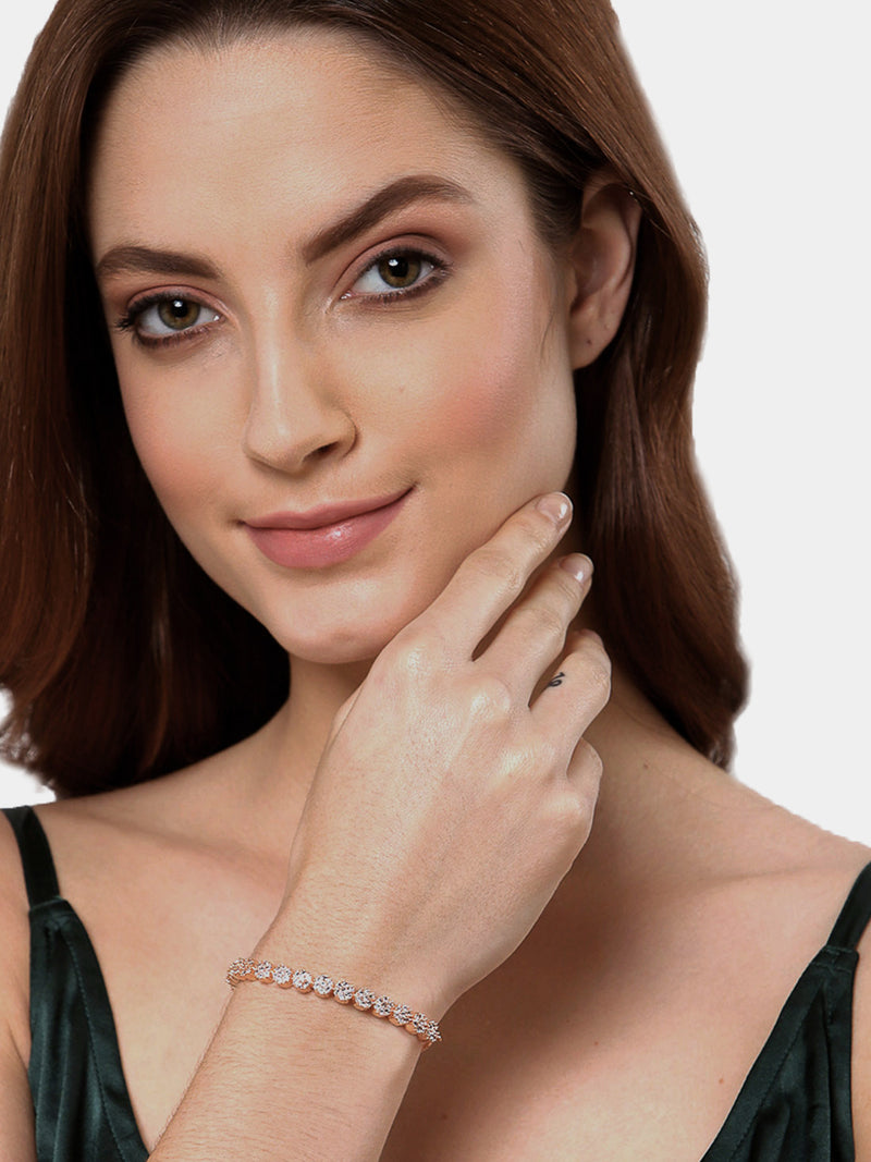 Rose Gold Plated Halo Star Charm Beaded & Floral Design Set Of 2  Adjustable Stackable Bracelets