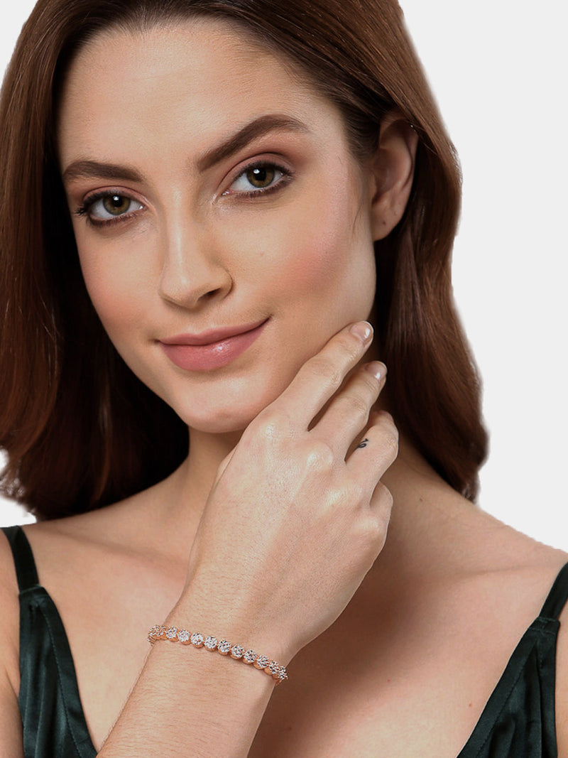 Rose Gold Plated Halo Heart Charm Beaded & round Design Set Of 2  Adjustable Stackable Bracelets
