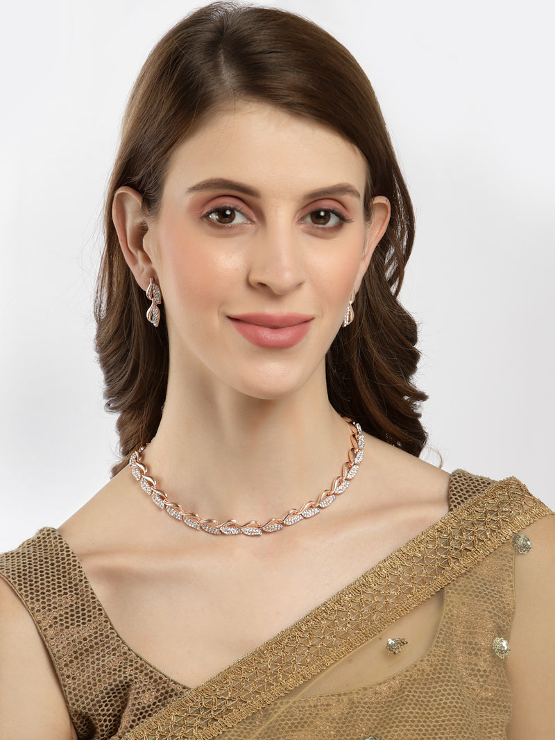 Rose Gold-Plated & White CZ-Studded Jewellery Set