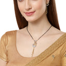 Peacock Design Gold-Plated White & Black Stone Studded & Beaded Mangalsutra Set