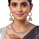 Rhodium-Plated with Silver-Tone Sea Green American Diamond Stone-studded Jewellery Set with Mang Tika Combo