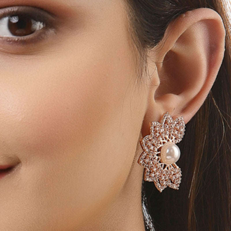 Off White Crescent Shaped Rose Gold-Plated Studs Earrings