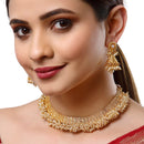 Zeneme Jewellery Set Gold Plated White Pearl Temple Style Necklace Set Jewellery with Earrings for Girls & Women