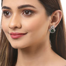 Green American Diamond Triangular Shaped Rhodium-Plated with Silver-Tone Studs Earrings